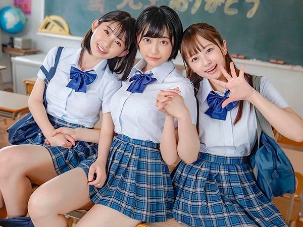 【宮島めい×青空ひかり×夏目響】女子校生美少女トリオが先生のデカチンポの奪い合い！少女たちの性欲にチンポは限界突破！？